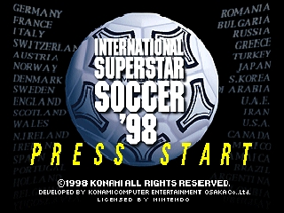 International Superstar Soccer 98 title screen for Nintendo 64